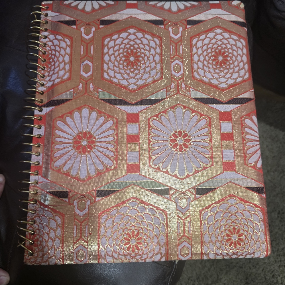 Decorative Coral and Gold Floral Spiral-Bound Photo Art Notebook